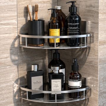 Bathroom Corner Shelf – No Drill Wall Mount | Space Saving Storage For Shampoo And Essentials With Strong Hold And Waterproof Design Neriona 2x Silver Triangle
