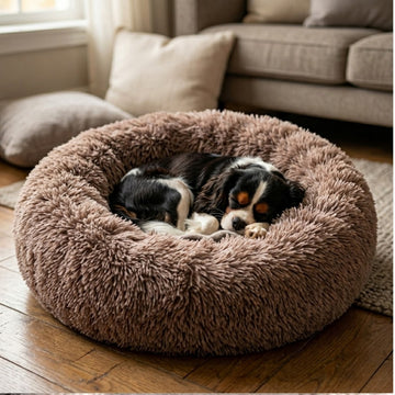 Donut Dog and Cat Bed - Soft Plush Pet Bed for Calming Sleep Neriona Brown