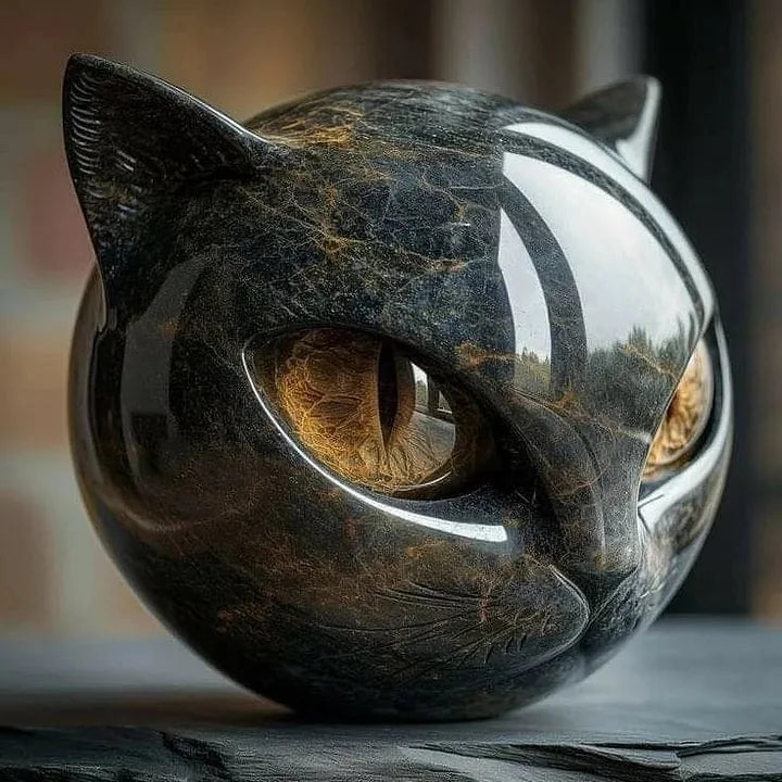 Velora – Black Cat Head Sculpture | Modern Resin Cat Statue For Home & Desk Decor