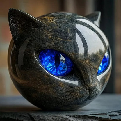 Velora – Black Cat Head Sculpture | Modern Resin Cat Statue For Home & Desk Decor