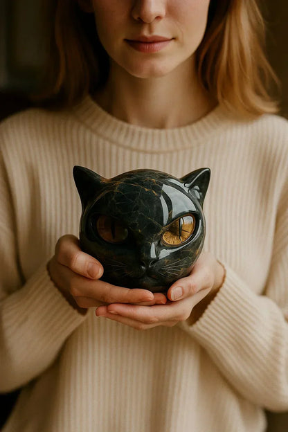 Velora – Black Cat Head Sculpture | Modern Resin Cat Statue For Home & Desk Decor