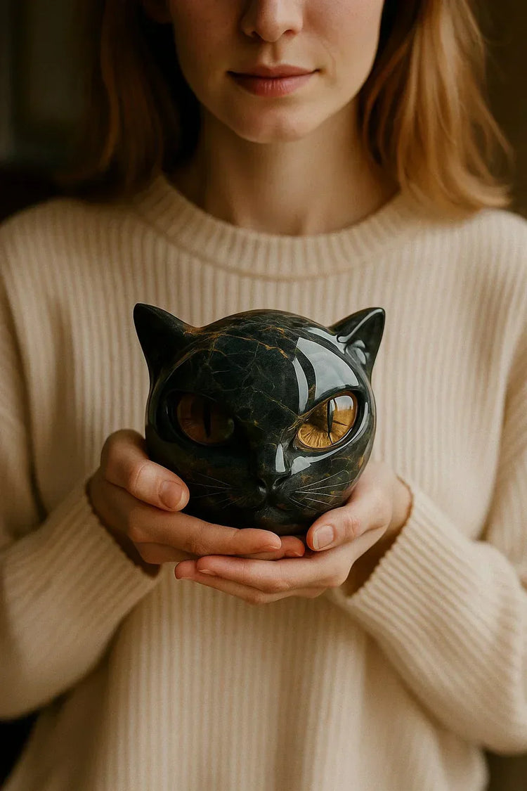 Velora – Black Cat Head Sculpture | Modern Resin Cat Statue For Home & Desk Decor