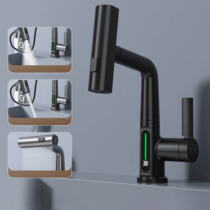 Pull Out Kitchen Faucet with 5 Modes | LED Temperature Display Tap with Retractable Hose and 360° Rotation Bathroom Accessories Neriona Black with Display