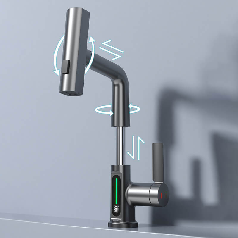 Pull Out Kitchen Faucet with 5 Modes | LED Temperature Display Tap with Retractable Hose and 360° Rotation Bathroom Accessories Neriona