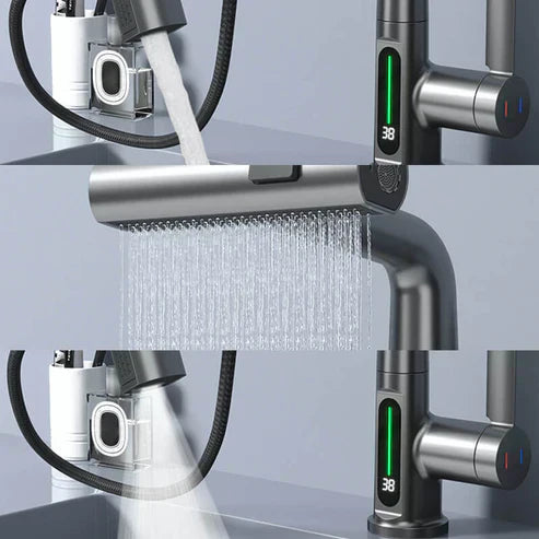Pull Out Kitchen Faucet with 5 Modes | LED Temperature Display Tap with Retractable Hose and 360° Rotation Bathroom Accessories Neriona