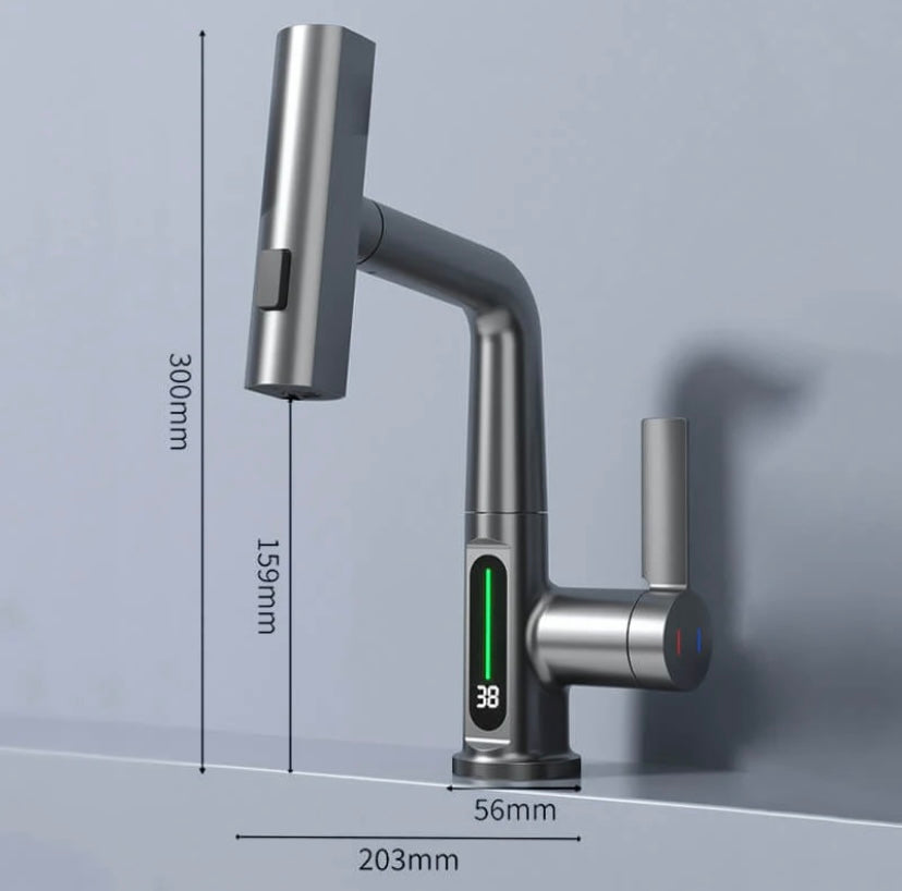 Pull Out Kitchen Faucet with 5 Modes | LED Temperature Display Tap with Retractable Hose and 360° Rotation Bathroom Accessories Neriona