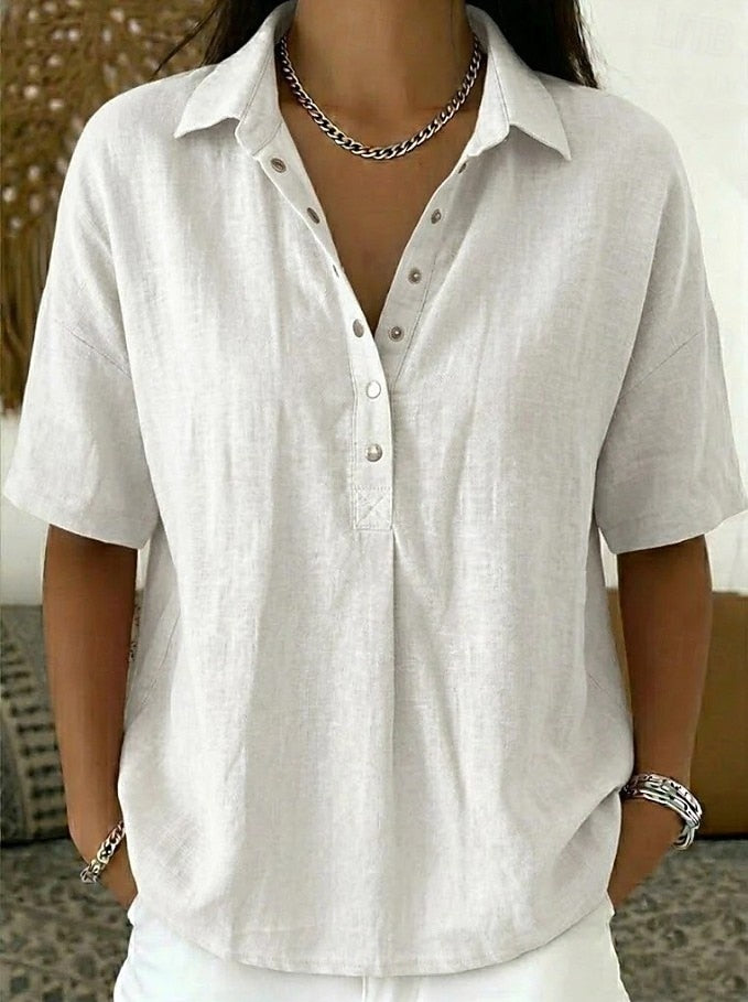 Luna – Casual Button-Up Shirt | Lightweight Collared Blouse For Everyday Wear Neriona White