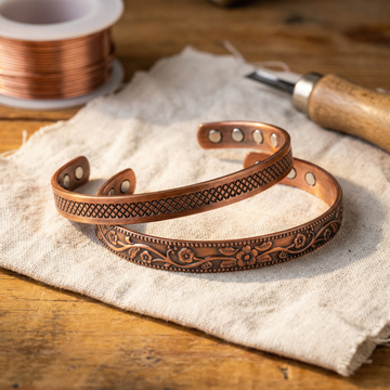 Copper Bangle Set | Lattice & Floral Cuffs for Layering Bracelet Neriona Adjustable size