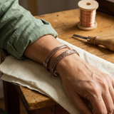 Copper Bangle Set | Lattice & Floral Cuffs for Layering Bracelet Neriona