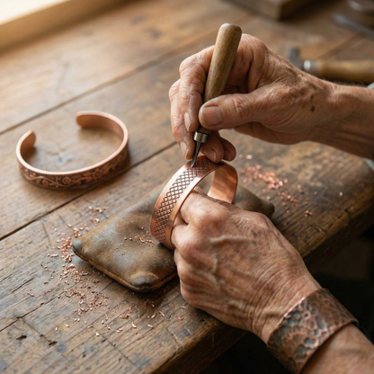 Copper Bangle Set | Lattice & Floral Cuffs for Layering Bracelet Neriona