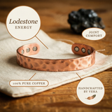 Magnetic Copper Bracelet | Hammered Cuff with Six Magnets Bracelet Neriona