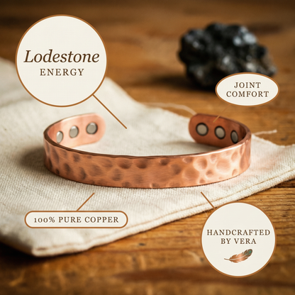 Magnetic Copper Bracelet | Hammered Cuff with Six Magnets Bracelet Neriona