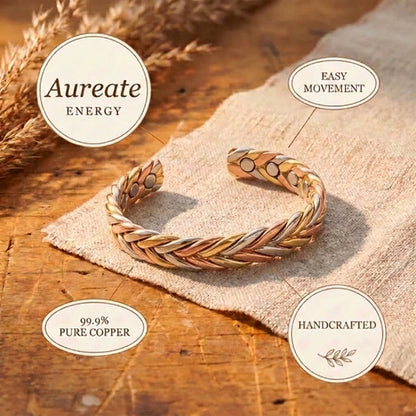 Aureate – Woven Copper Bracelet | Three-Strand Herringbone Design