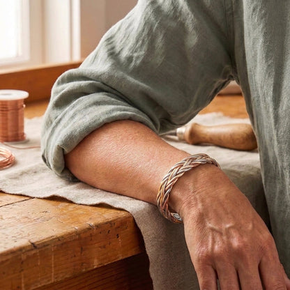Aureate – Woven Copper Bracelet | Three-Strand Herringbone Design