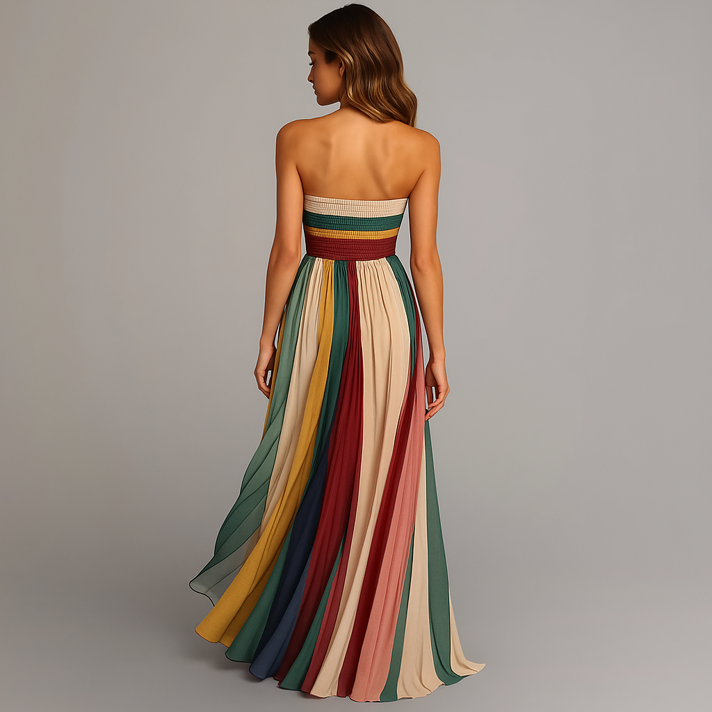 Elodie™ – Colorful Summer Maxi Dress | Strapless Women's Pleated Dress for Vacation, Beach & Resort Wear Neriona