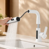 Pull Out Kitchen Faucet with 5 Modes | LED Temperature Display Tap with Retractable Hose and 360° Rotation Bathroom Accessories Neriona White with Display