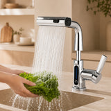 Pull Out Kitchen Faucet with 5 Modes | LED Temperature Display Tap with Retractable Hose and 360° Rotation Bathroom Accessories Neriona Chrome with Display