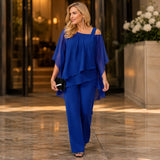 Vivienne - Elegant Two-Piece Pant Set | Dressy Chiffon Outfit For Wedding Guests Neriona Sapphire Blue