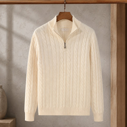 Everett – Quarter-Zip Cable Knit Sweater | 100% Cotton Pullover For Smart Casual Style Neriona Beige