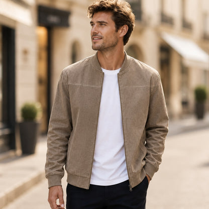 Jason – Suede Bomber Jacket | Lightweight Smart Casual Jacket For Everyday Wear Neriona Beige