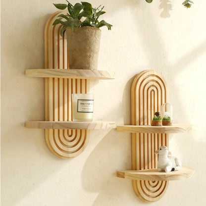Boho Style Wall Shelf – Natural Wood With Clean Design | Minimal Shelf For Decor And Storage In Living Room, Bedroom Or Hallway Neriona