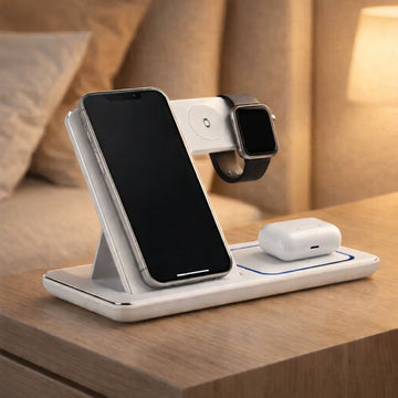 3 In 1 Wireless Charger – Foldable Design For Clean Setup | Charging Station For Phone, Watch And Earbuds With Stable Dual Coil Charging Neriona White