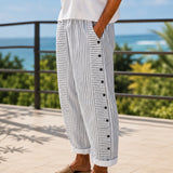 Aveline - Striped Comfortable Pants with Button Accents Neriona Off White (Almost sold out)