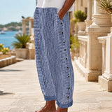 Aveline - Striped Comfortable Pants with Button Accents Neriona Royal Blue