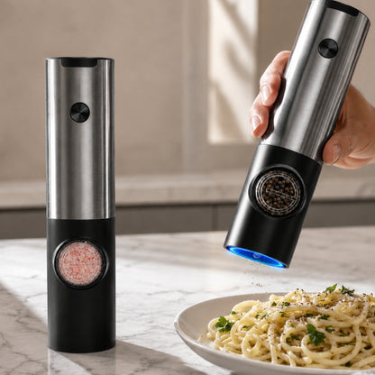 Electric Salt and Pepper Grinder Set Rechargeable | Stainless Steel Mills With Adjustable Grind and LED Light for Easy Use Neriona