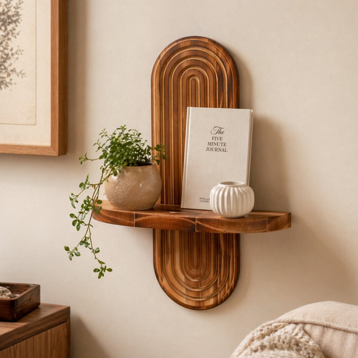 Boho Style Wall Shelf – Natural Wood With Clean Design | Minimal Shelf For Decor And Storage In Living Room, Bedroom Or Hallway Neriona Walnut 1 Layer