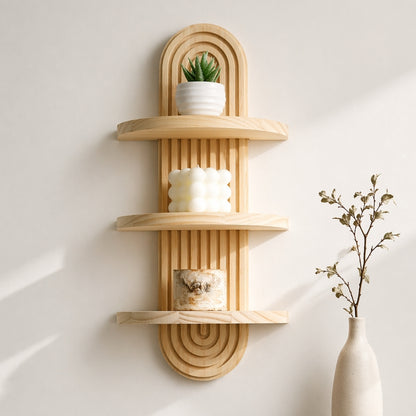 Boho Style Wall Shelf – Natural Wood With Clean Design | Minimal Shelf For Decor And Storage In Living Room, Bedroom Or Hallway Neriona Birch 3 Layer