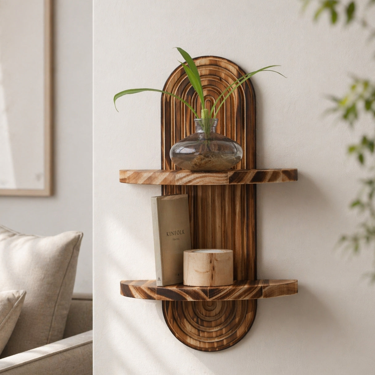 Boho Style Wall Shelf – Natural Wood With Clean Design | Minimal Shelf For Decor And Storage In Living Room, Bedroom Or Hallway Neriona Walnut 2 Layer