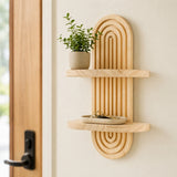 Boho Style Wall Shelf – Natural Wood With Clean Design | Minimal Shelf For Decor And Storage In Living Room, Bedroom Or Hallway Neriona Birch 2 Layer