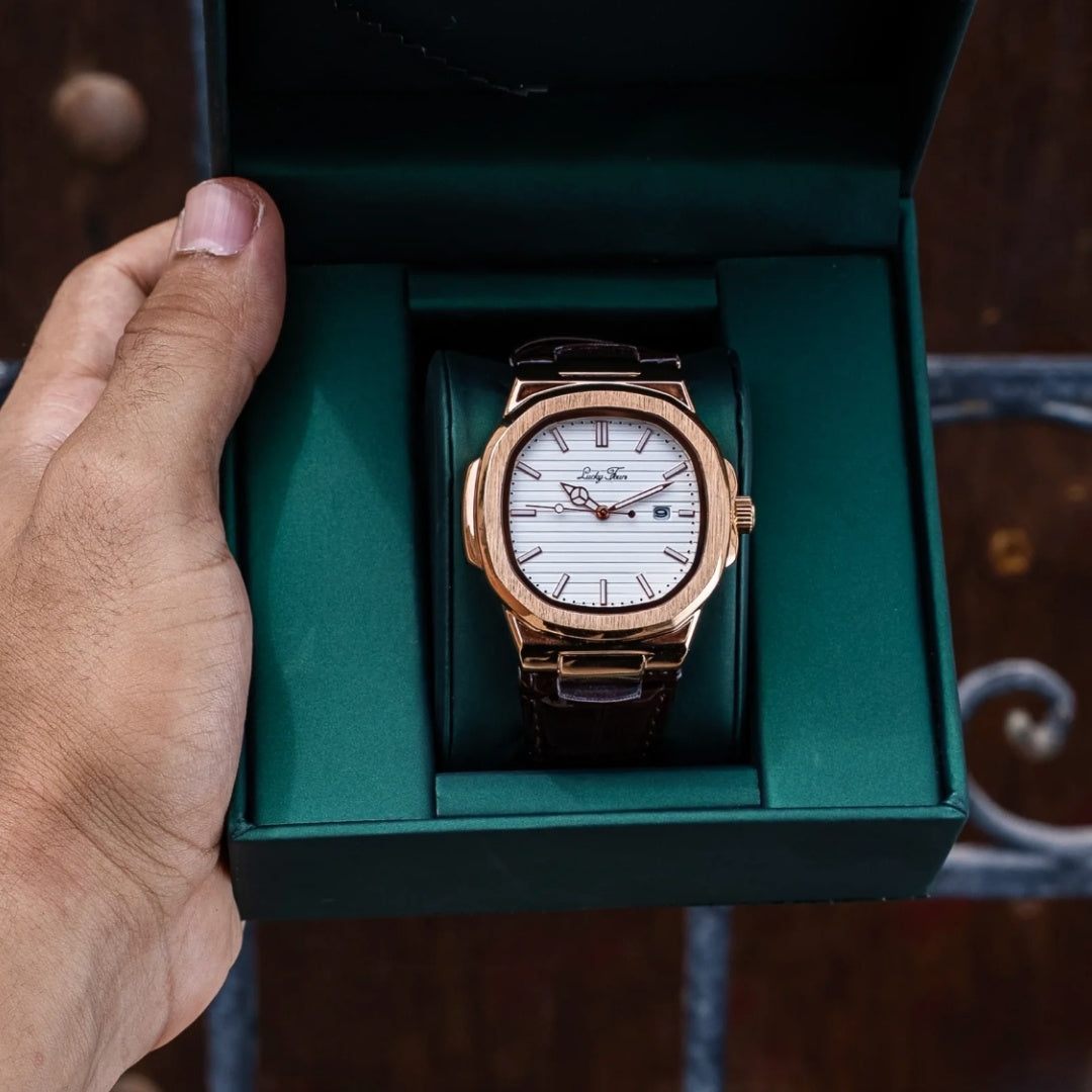 Rose Gold Leather Watch - Minimal Design | Clean Dial Watch With Date and Sapphire Glass for Everyday Wear Neriona