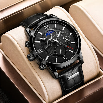 The Classic Watch – Premium Design With Leather Strap | Refined Timepiece With Luminous Detail And Balanced Everyday Style Neriona All black