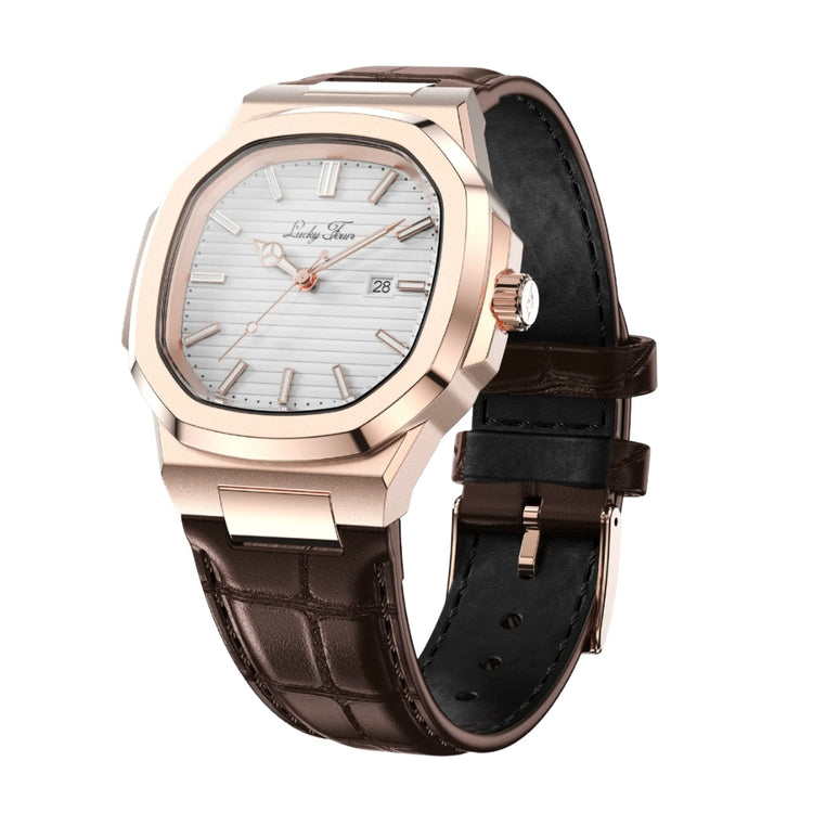 Rose Gold Leather Watch - Minimal Design | Clean Dial Watch With Date and Sapphire Glass for Everyday Wear Neriona