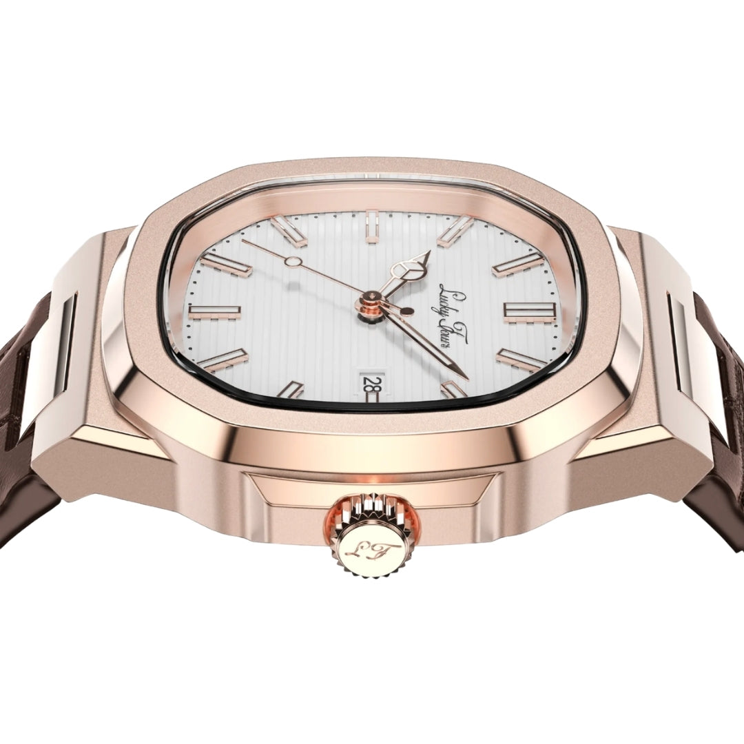 Rose Gold Leather Watch - Minimal Design | Clean Dial Watch With Date and Sapphire Glass for Everyday Wear Neriona
