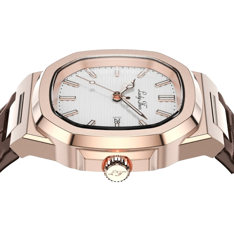 Rose Gold Leather Watch - Minimal Design | Clean Dial Watch With Date and Sapphire Glass for Everyday Wear Neriona