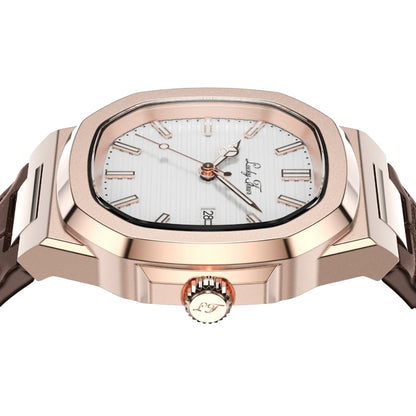Rose Gold Leather Watch - Minimal Design | Clean Dial Watch With Date and Sapphire Glass for Everyday Wear Neriona