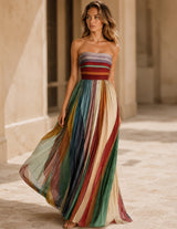 Elodie™ – Colorful Summer Maxi Dress | Strapless Women's Pleated Dress for Vacation, Beach & Resort Wear Neriona