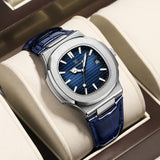 Lisbon Classic Leather Watch | With Date And Luminous Hands For Business And Everyday Wear Neriona Silver Blue