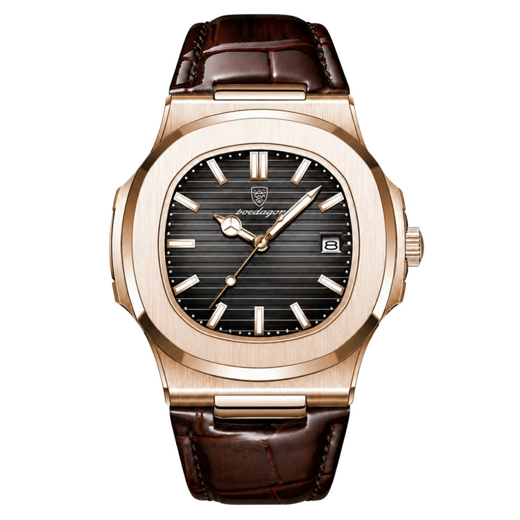 Lisbon Classic Leather Watch | With Date And Luminous Hands For Business And Everyday Wear Neriona Rose Gold Black