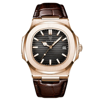 Lisbon Classic Leather Watch | With Date And Luminous Hands For Business And Everyday Wear Neriona Rose Gold Black