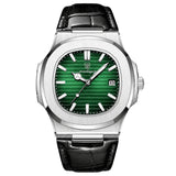 Lisbon Classic Leather Watch | With Date And Luminous Hands For Business And Everyday Wear Neriona Silver Green