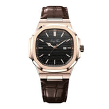 Rose Gold Leather Watch - Minimal Design | Clean Dial Watch With Date and Sapphire Glass for Everyday Wear Neriona Iron - Rose Gold