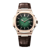 Rose Gold Leather Watch - Minimal Design | Clean Dial Watch With Date and Sapphire Glass for Everyday Wear Neriona Emerald - Rose Gold