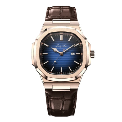 Rose Gold Leather Watch - Minimal Design | Clean Dial Watch With Date and Sapphire Glass for Everyday Wear Neriona Ocean - Rose Gold