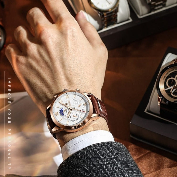 Lige Leather Classic Watch | With Moonphase Detail and Luminous Hands for Everyday and Business Wear Neriona