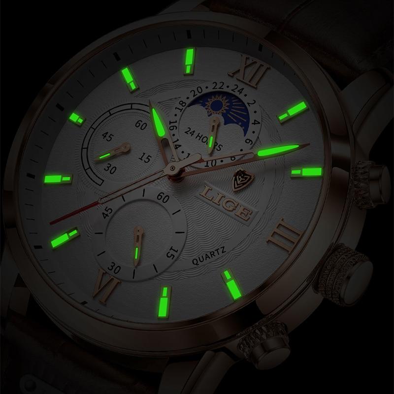 Lige Leather Classic Watch | With Moonphase Detail and Luminous Hands for Everyday and Business Wear Neriona