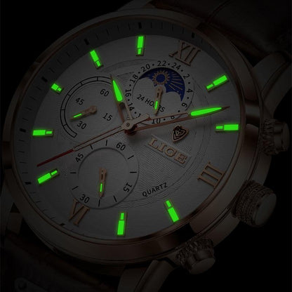 Lige Leather Classic Watch | With Moonphase Detail and Luminous Hands for Everyday and Business Wear Neriona